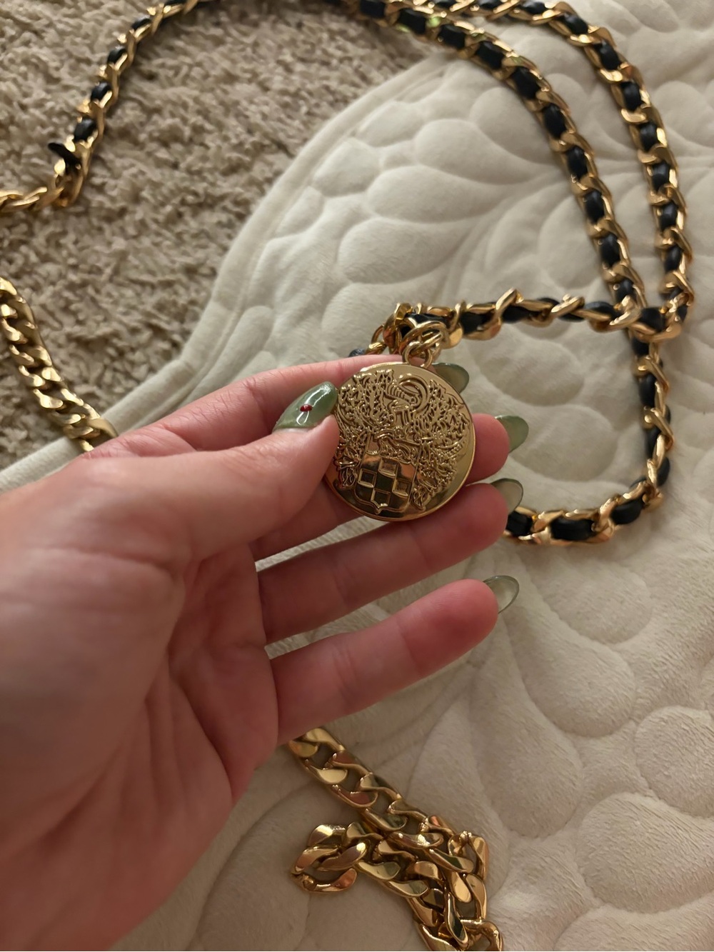 Vince Camuto Gold Medallion Necklace with Black-Trim Chain
